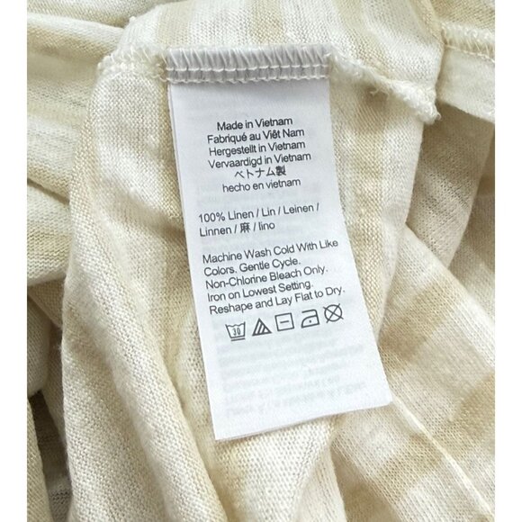 J.Crew 100% Linen Tee Top Tan White Striped Boxy Relaxed 3/4 Sleeve Slub Size M - Picture 6 of 8